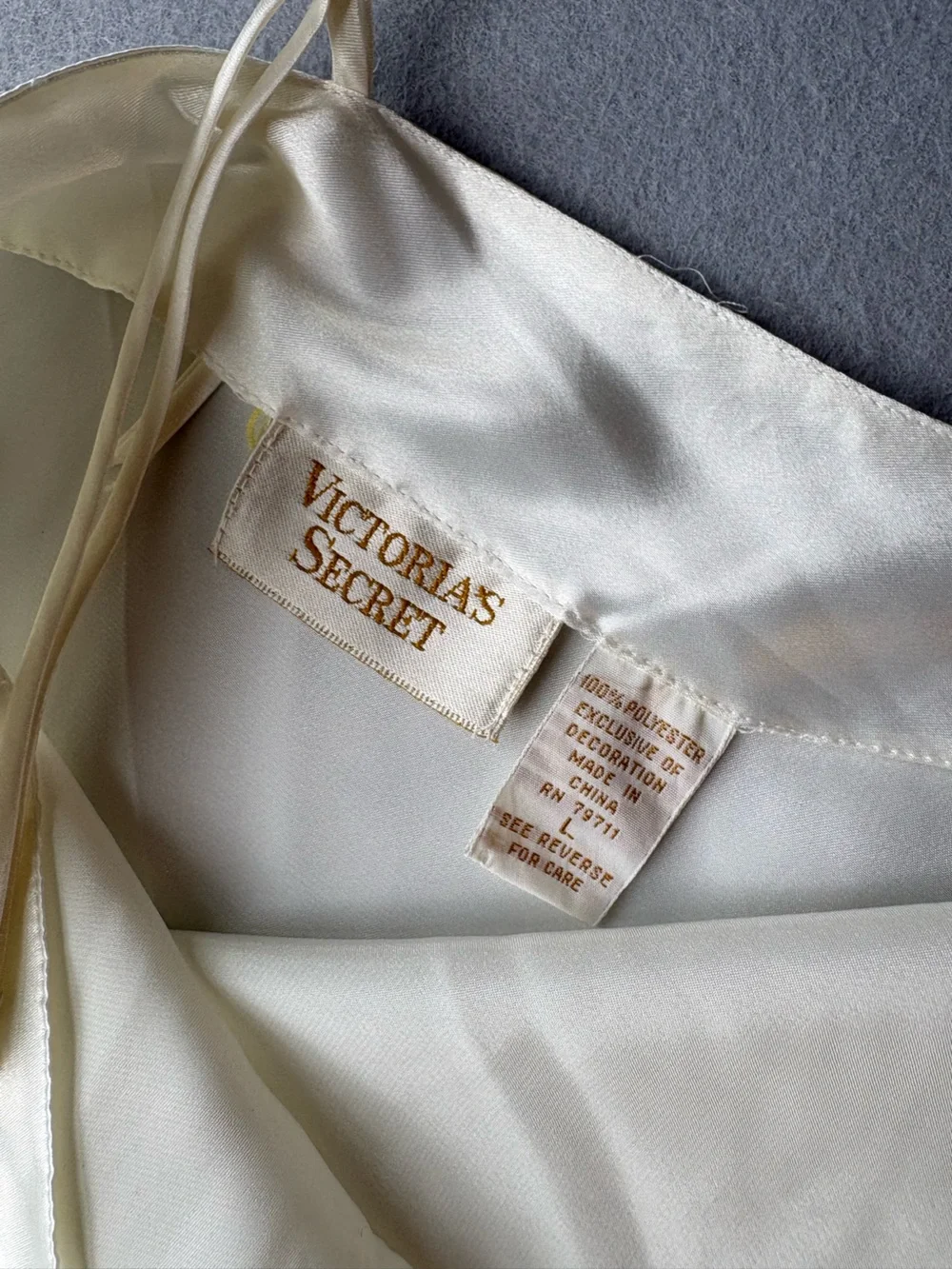 Vintage Victoria's Secret Gold Label Ivory Satin Slip with Marabou Hem Sz L